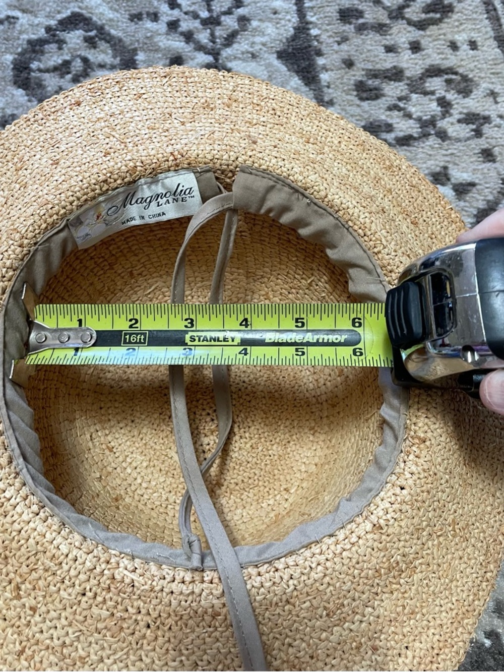 Magnolia Lane Tan Straw Hat with Olive Trim and Embroidered Floral Logo - Picture 7 of 8